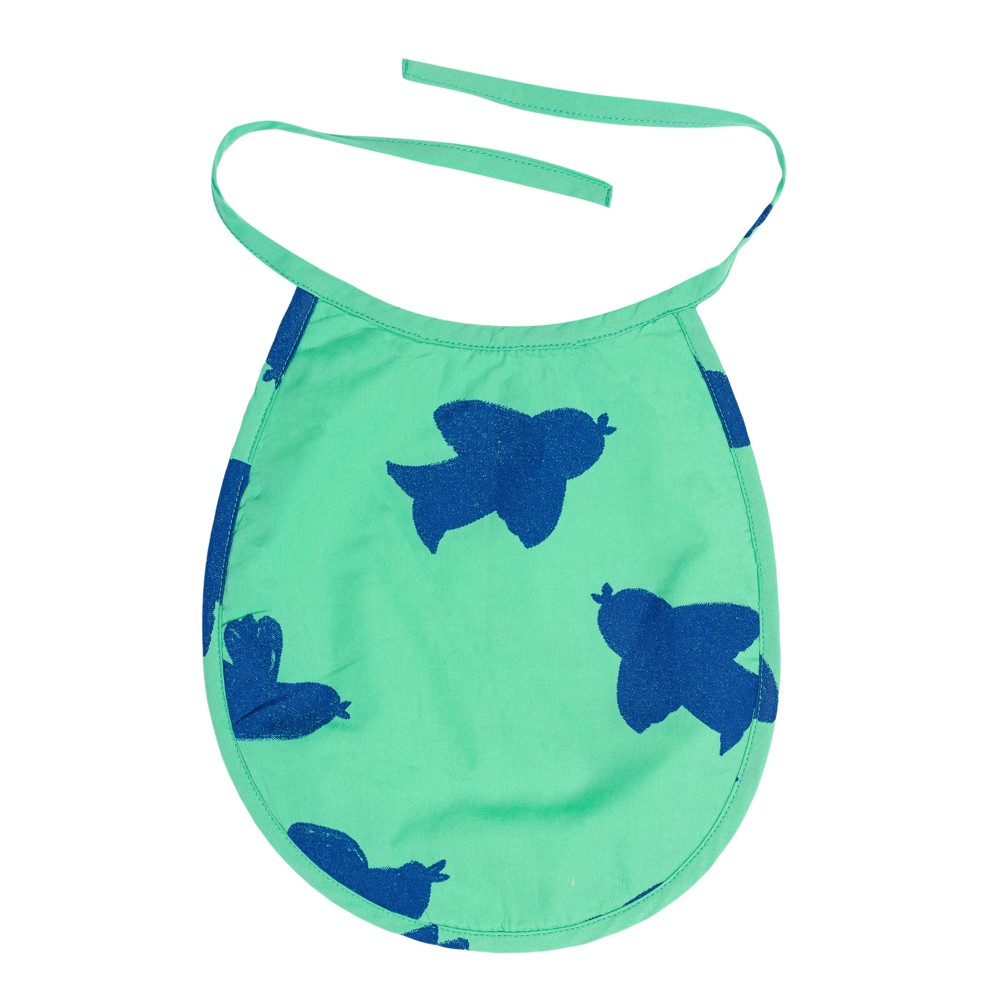 Bavoir à nouer, collection Baby Care, imprimé vert motif oiseaux bleus