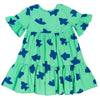 Robe longue babydoll EDNA  pour enfant en coton mixte unisexe style vintage imprimé vert motif oiseau, vue recto