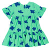 Robe longue babydoll EDNA  pour enfant en coton mixte unisexe style vintage imprimé vert motif oiseau, vue verso