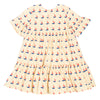 Robe longue babydoll EDNA  pour enfant en coton mixte unisexe style vintage imprimé beige motif bateau, vue verso