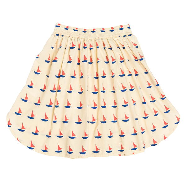 Jupe longue boutonnée pour enfant en coton  mixte unisexe style vintage imprimé beige motif bateau, vue verso