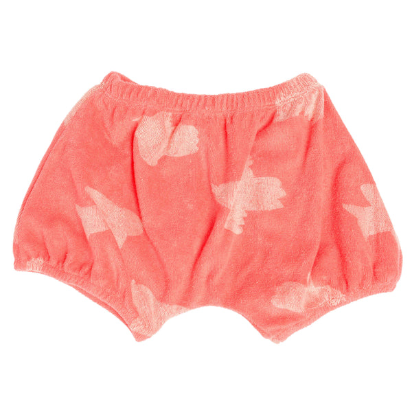 Short bouffant bébé à taille élastique, imprimé corail motif oiseau, vue verso