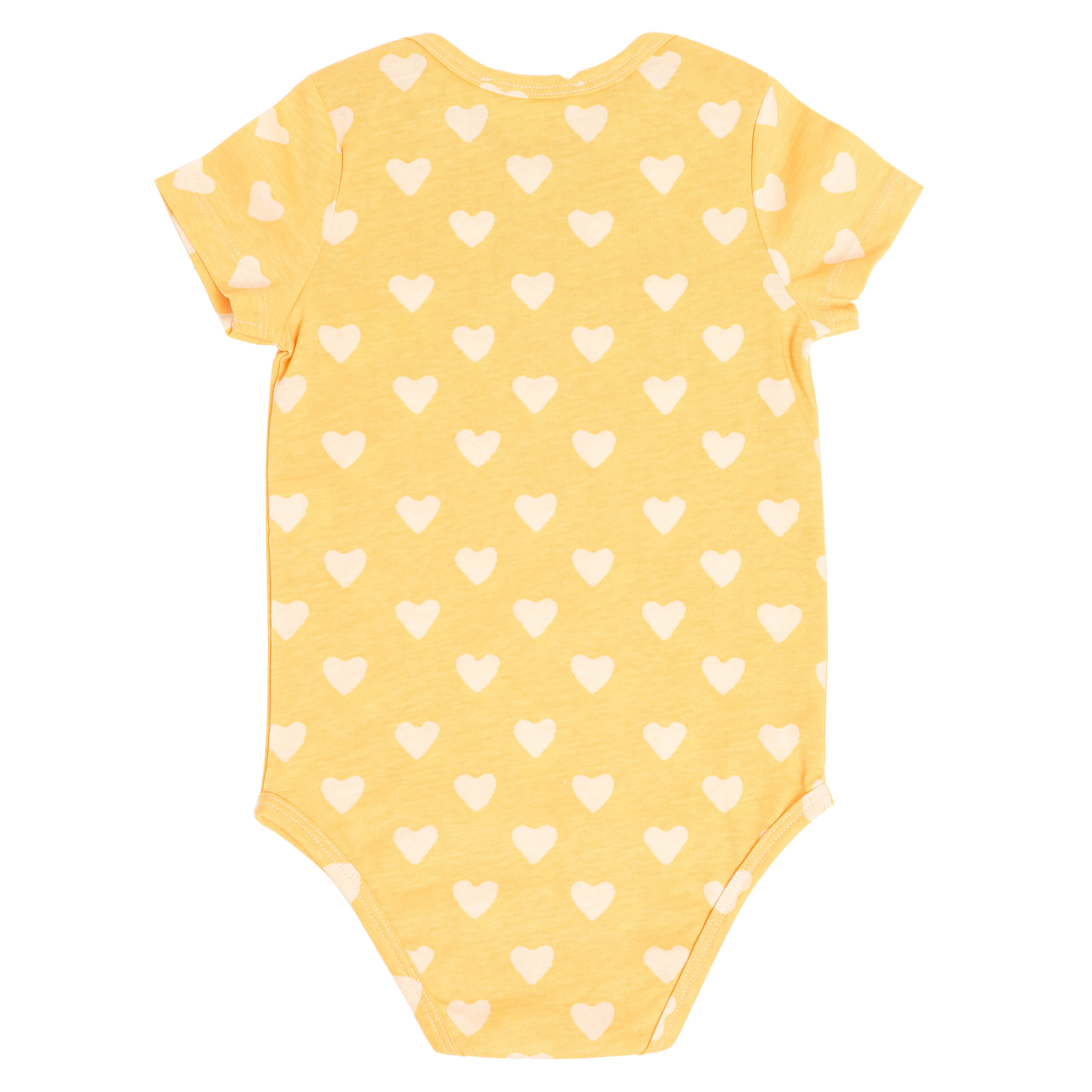 Body bébé à manches courtes, collection bébé naissance en coton bio Baby Care, imprimé jaune motif cœur, vue verso