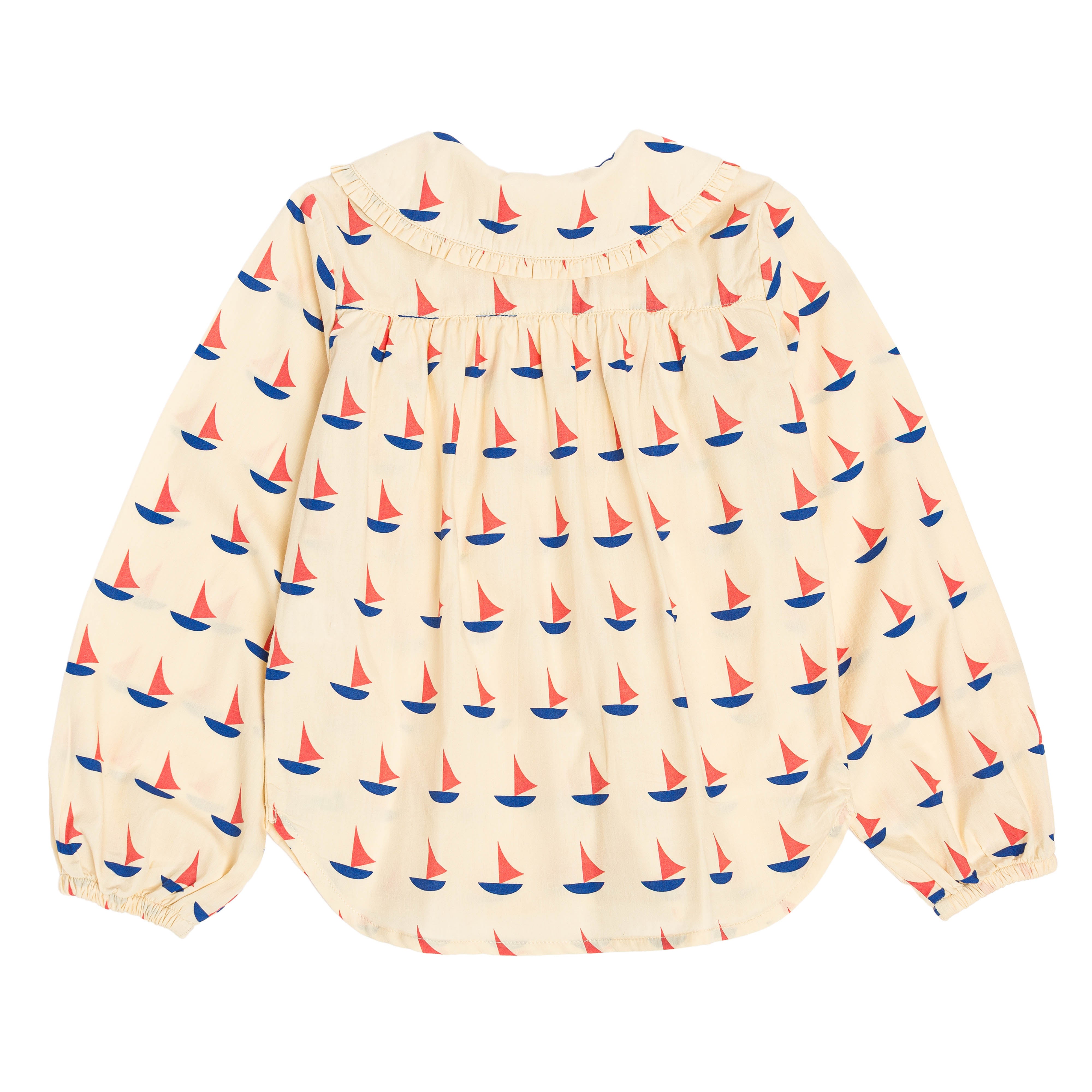 Chemise à manche slongues, col claudine, imprimé beige motif bateaux, vue verso