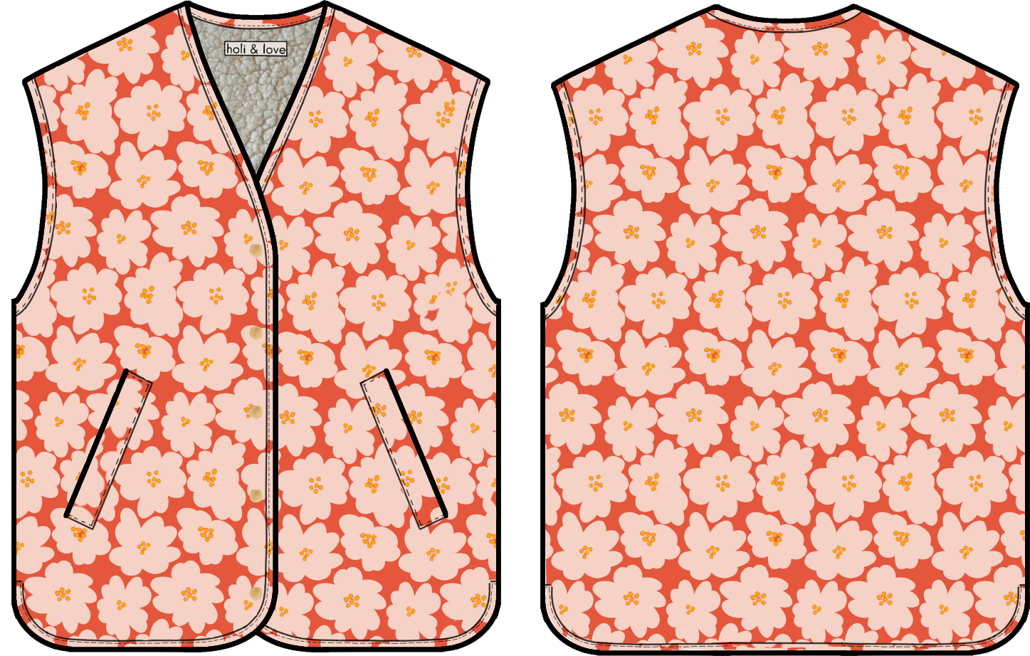 Gilet matelassé ORSO Adulte Flower orange