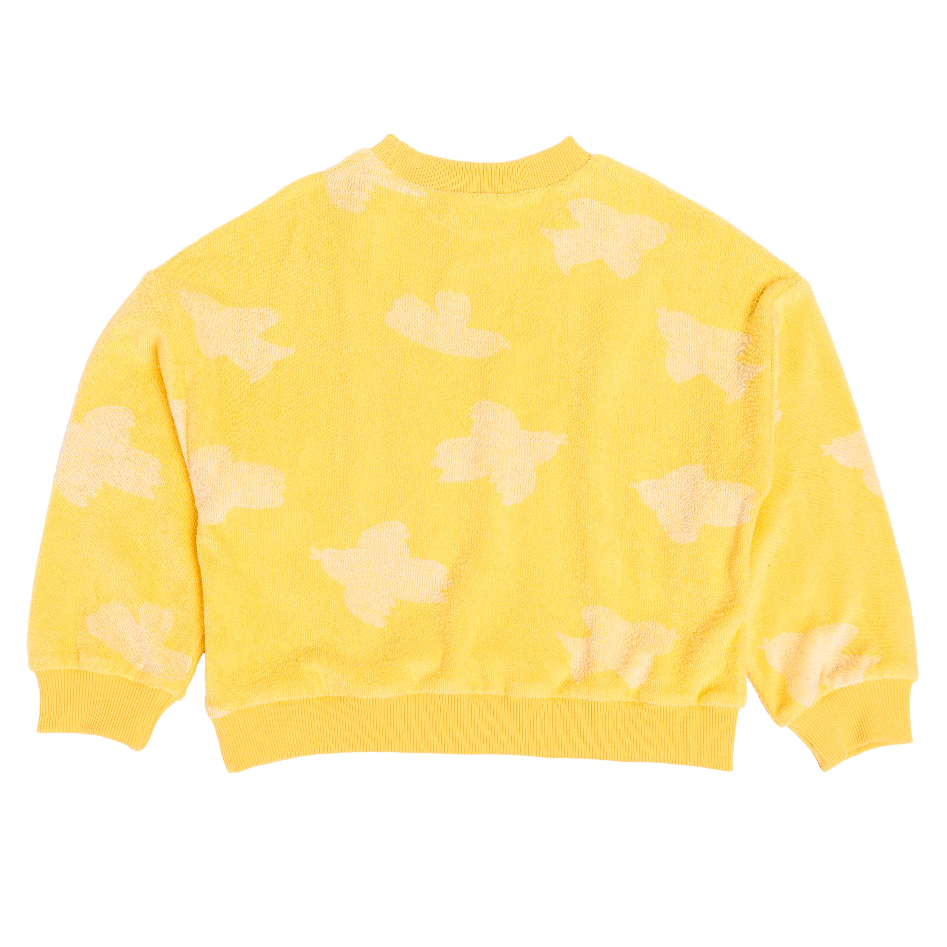 Sweatshirt, col rond, coupe ajustée aux poignets des manches, imprimé jaune motif oiseau, vue verso