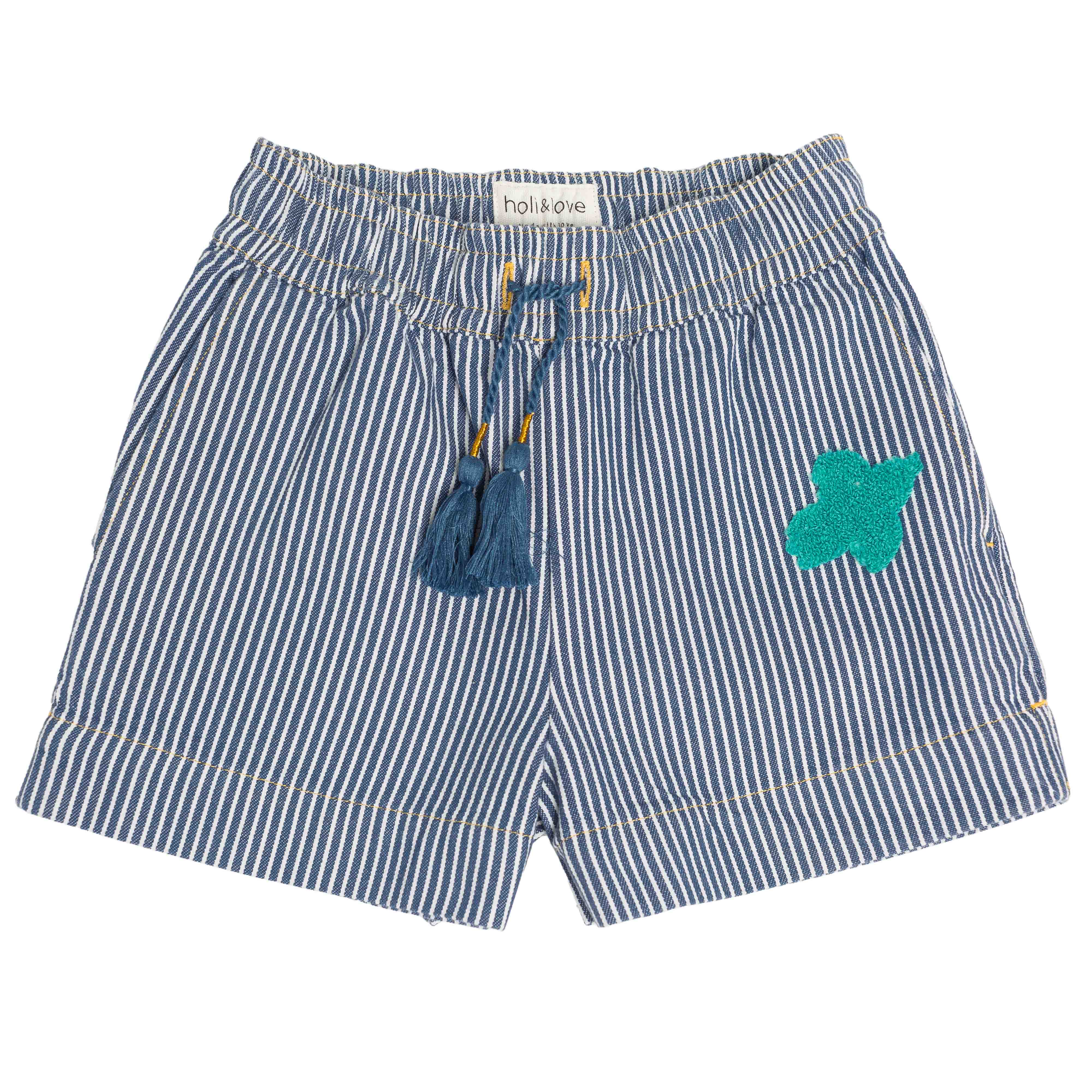 Short léger en twill avec cordon et logo brodé, imprimé à rayures navy, vue recto