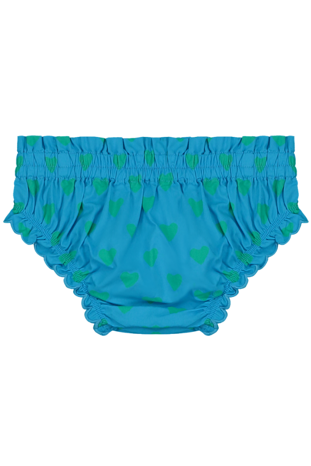 Bloomer BETTY couche culotte élastique pour bébé mixte unisexe en coton 100% bio certifié GOTS style vintage couleur bleu motif cœurs verts