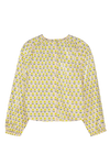 Blouse SASHA chemise à manches longues col rond pour enfant mixte unisexe en coton 100% bio certifié GOTS style vintage imprimé petites fleurs jaunes