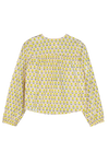Blouse SASHA chemise à manches longues col rond pour enfant mixte unisexe en coton 100% bio certifié GOTS style vintage imprimé petites fleurs jaunes, vue verso