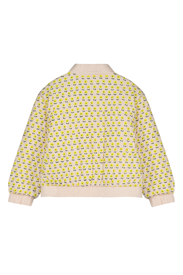 Bomber GABY avec poches pour enfant en coton 100% bio certifié GOTS mixte unisexe style vintage imprimé petites fleurs jaunes, vue verso