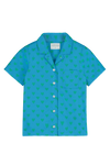 Chemise ARI manches courtes pour enfant en coton 100% bio certifié GOTS mixte unisexe style vintage imprimé bleu cœurs verts, vue recto