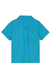 Chemise ARI manches courtes pour enfant en coton 100% bio certifié GOTS mixte unisexe style vintage imprimé bleu cœurs verts, vue verso