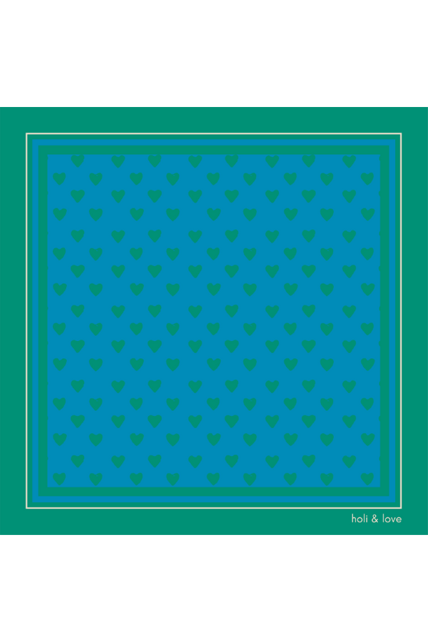 Foulard BRIGITTE pour femme enfant bébé en coton 100% bio certifié GOTS mixte unisexe style vintage imprimé bleu cœurs verts