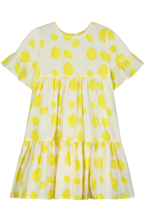 Robe longue babydoll EDNA  pour enfant en coton 100% bio mixte unisexe style vintage imprimé citrons, vue recto