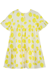 Robe longue babydoll EDNA  pour enfant en coton 100% bio mixte unisexe style vintage imprimé citrons, vue vers