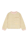 Sweatshirt MICHEL en coton 100% bio mixte unisexe style vintage imprimé petites fleurs jaunes, vu recto