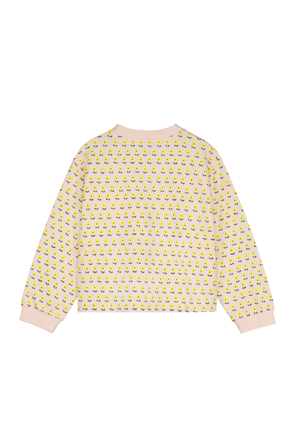 Sweatshirt MICHEL en coton 100% bio mixte unisexe style vintage imprimé petites fleurs jaunes, vu verso