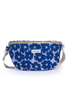 Banane en coton pour adulte, imprimé coloré, big flower, fleurs navy sur fond lilas. Grand sac pour femme à porter en bandoulière.