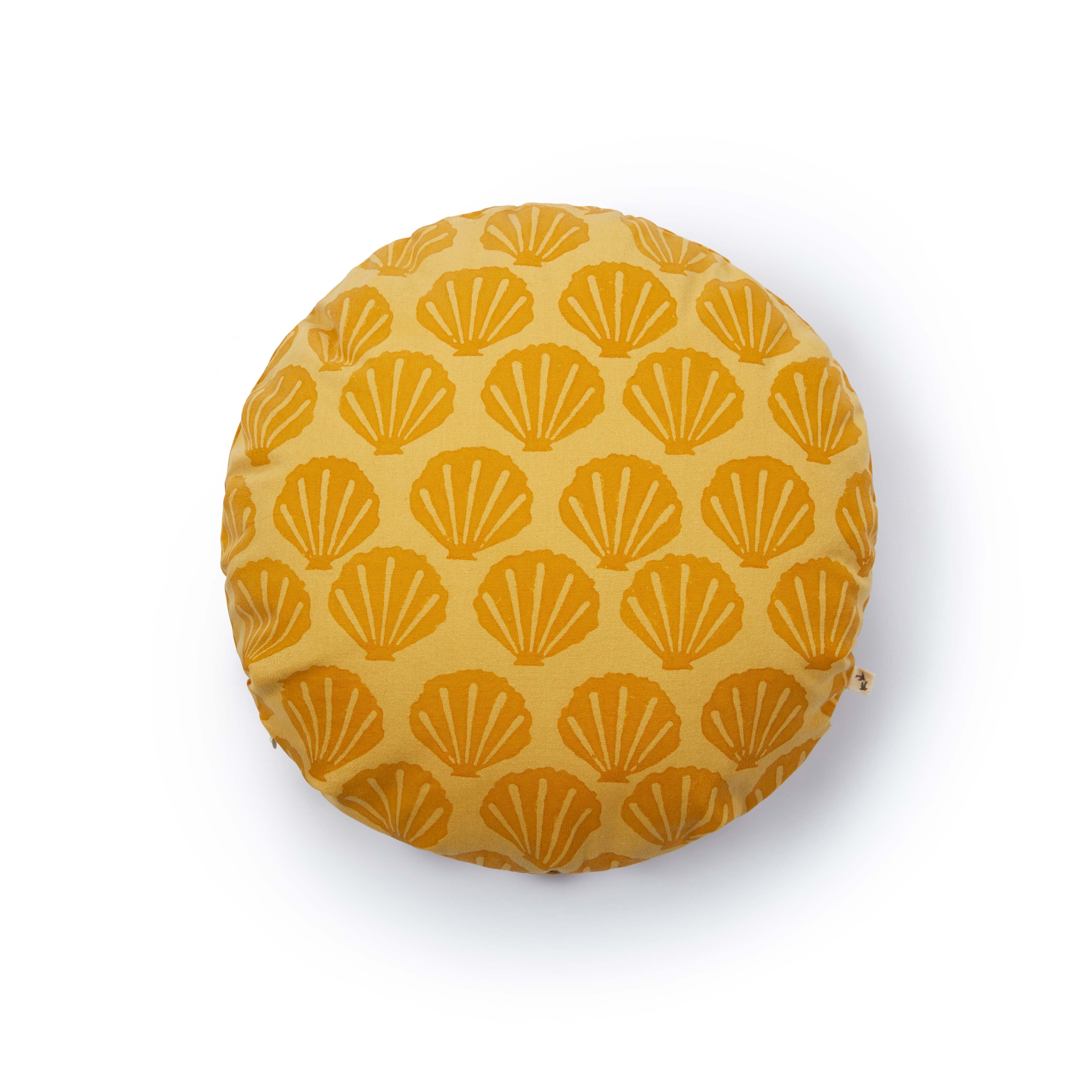 Round organic cotton cushion - Shell ocher