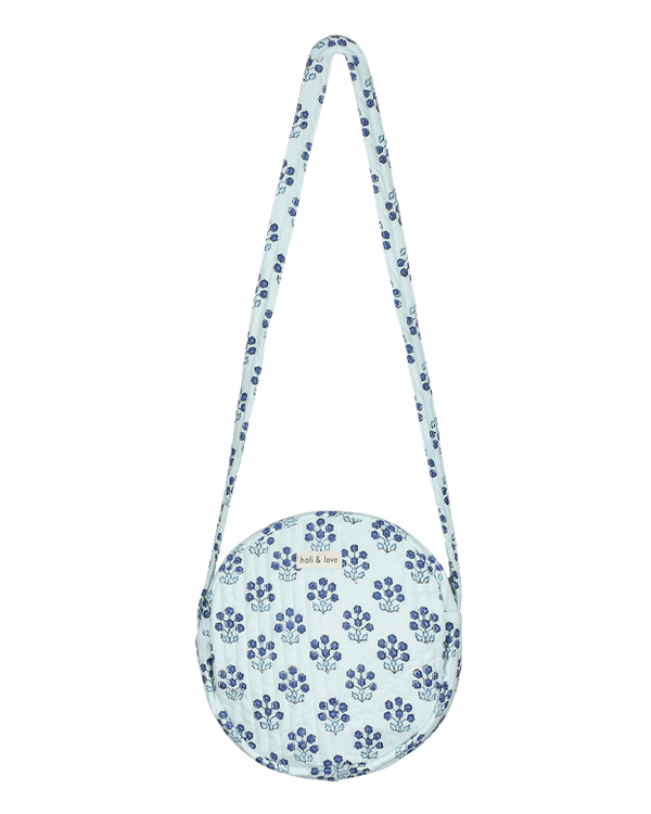 Round shoulder bag in organic cotton - Blue flower