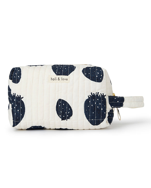 Trousse de toilette en coton bio - Navy strawberry