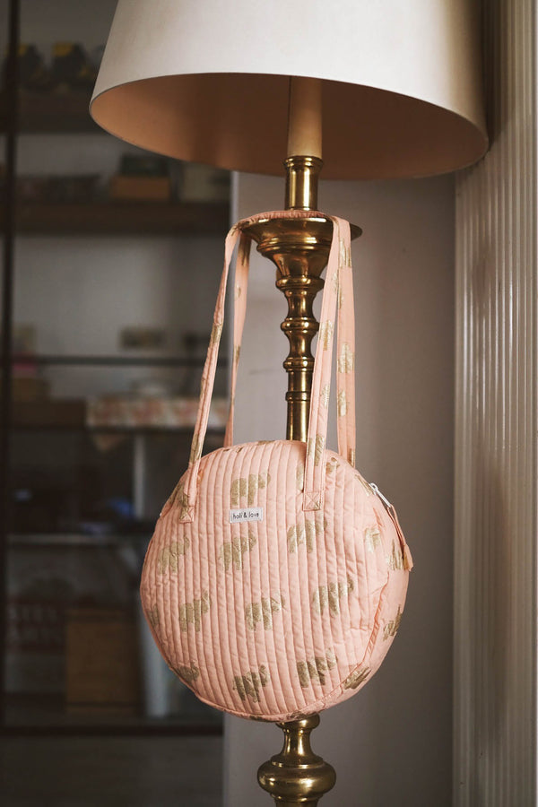 Sac rond porté épaule en coton bio - Peach Elephant