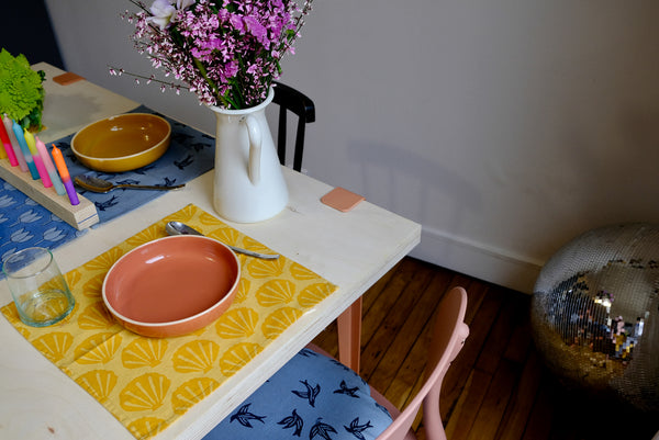 Square placemat in organic cotton - Coral ocher