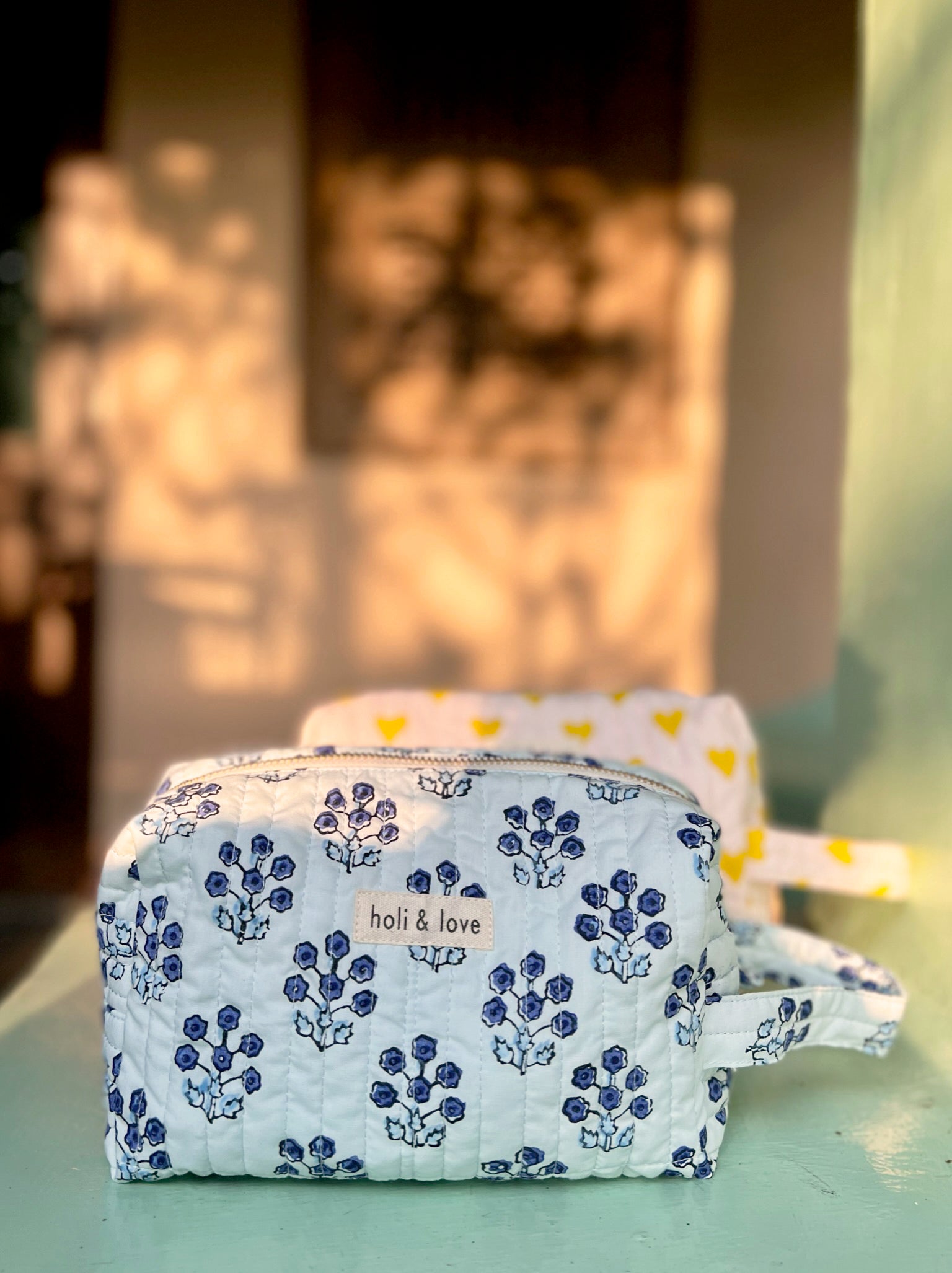 Trousse de toilette en coton bio - Blue flower