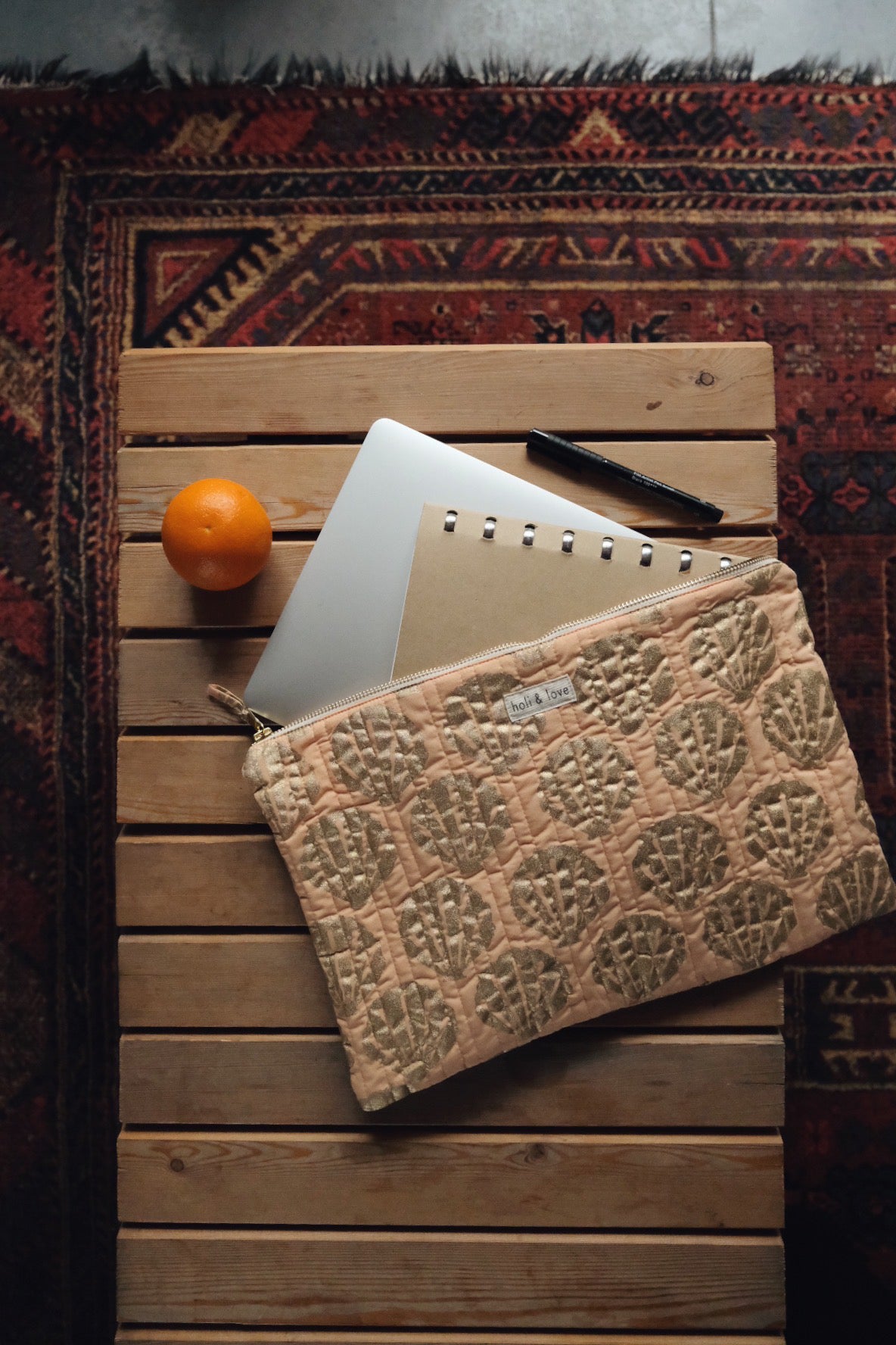 Pochette ordinateur en coton bio - Peach shell